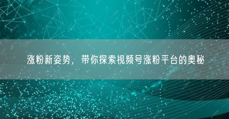 涨粉新姿势，带你探索视频号涨粉平台的奥秘
