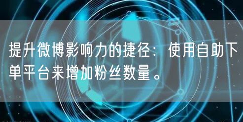 提升微博影响力的捷径:使用自助下单平台来增加粉丝数量。