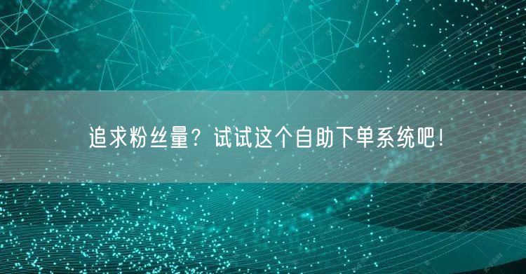 追求粉丝量？试试这个自助下单系统吧！